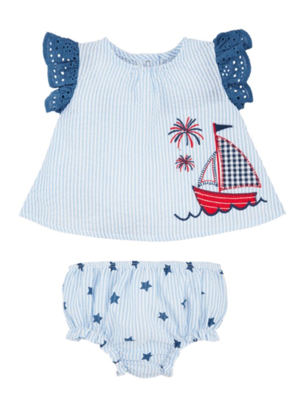 Mud Pie Sailboat Eyelet Baby Pinafore Set